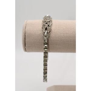 Vintage Rhinestone Bracelet Rhodium Center Channel Set 6.75”